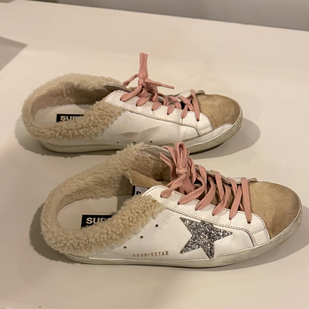 Golden Goose-women’s-size 41–SuperStarSabot in white leather & shearling lining